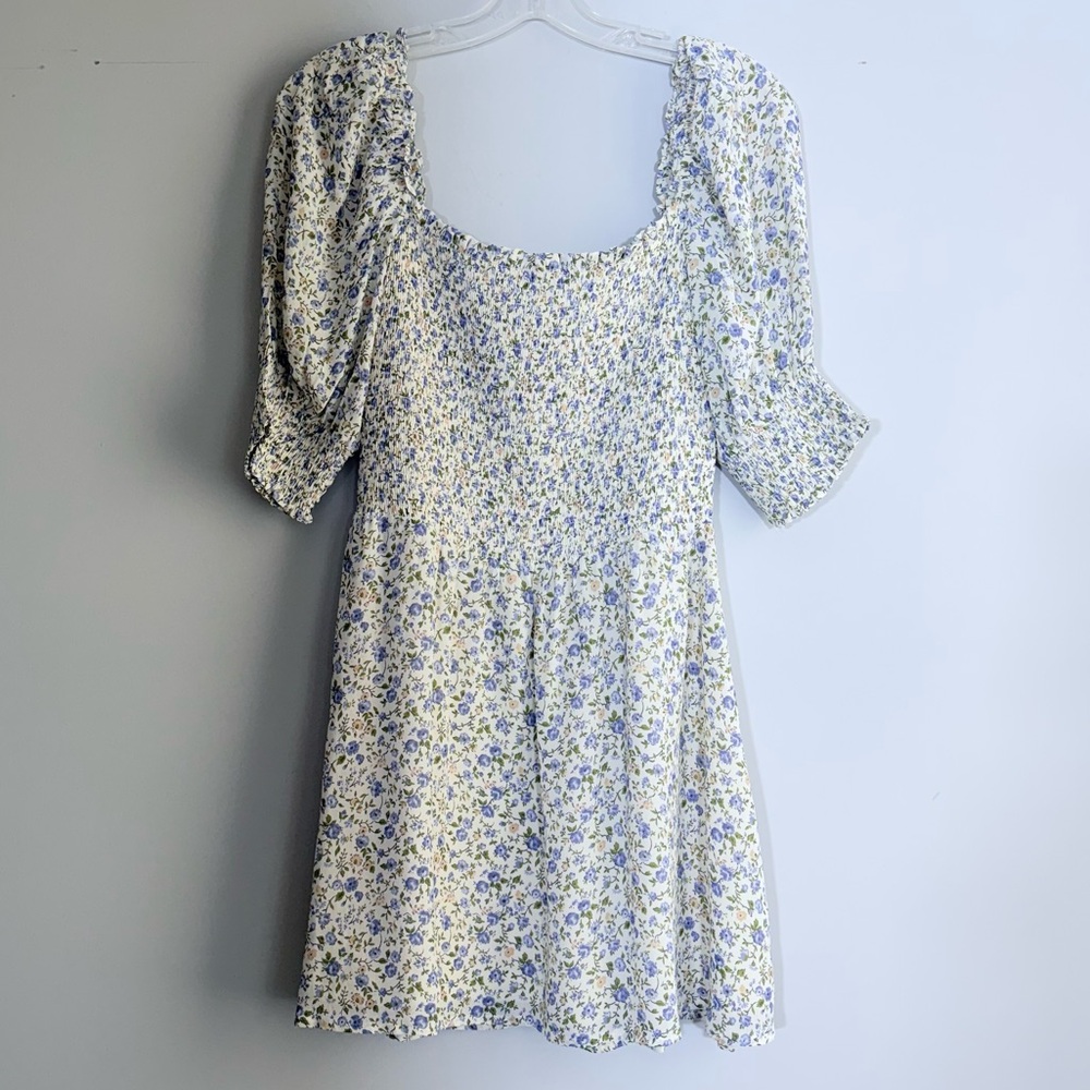 Reformation Elle Dress Pixie 8 White Purple Floral Mini Short Puff Sleeve Boho - Picture 7 of 16